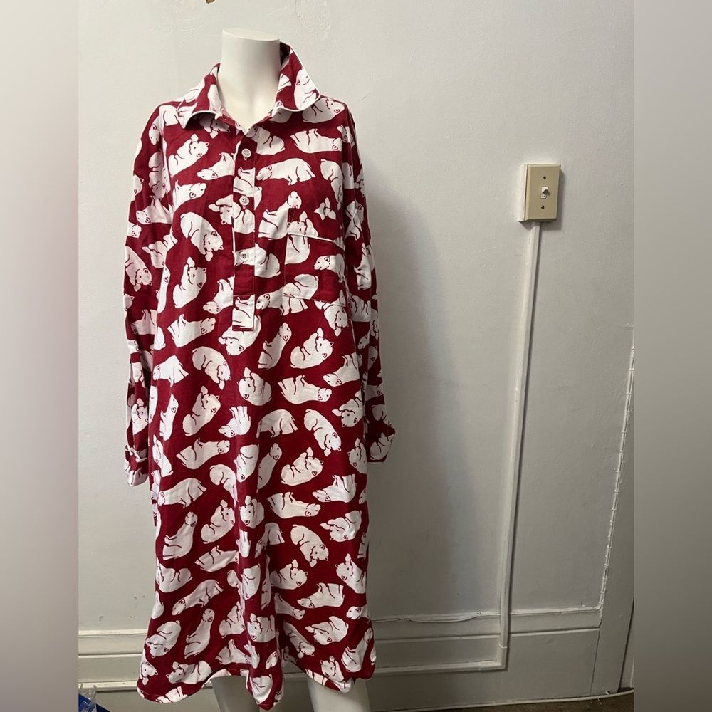 Womens cotton pajama shirt Sz L Novelty polar bear Cozy Christmas Holiday Lounge